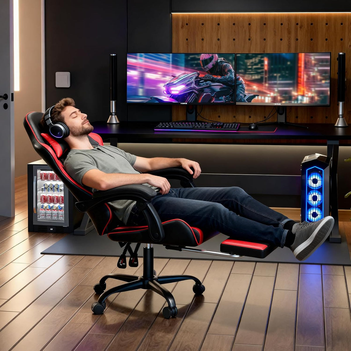 Magshion Video Gaming Computer Chair with Footrest, Red - Image 4