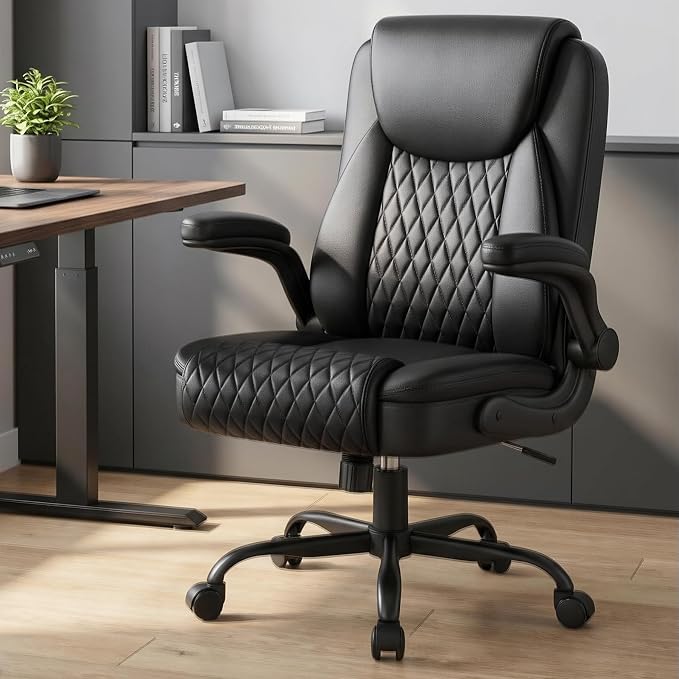 GTPOFFICE Executive Office Chair with Comfortable Lumbar Support, Ergonomic Gaming Chair with Flip-up Armrests & Zoned Pressure-Relief Cushion, Comfy PU Leather Desk Chair, Light Black - Image 2