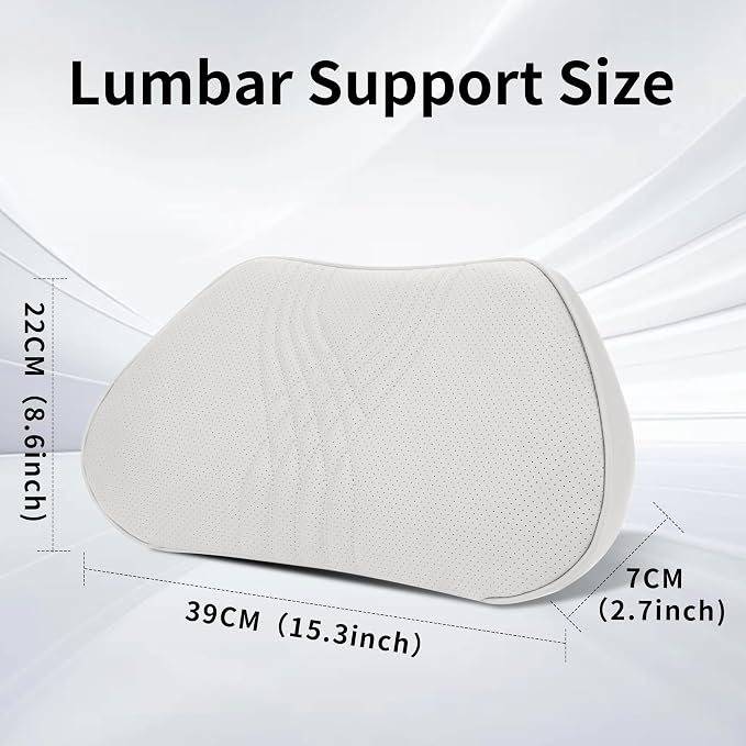 Lumbar Support Pillow for Car Seat, Office Chair, Off-White, 1PC | Leather Lumbar Pillow Memory Foam Lower Back Cushion for Back Pain Relief Improve Posture, Ergonomic Back Rest Gaming Chair - Image 2