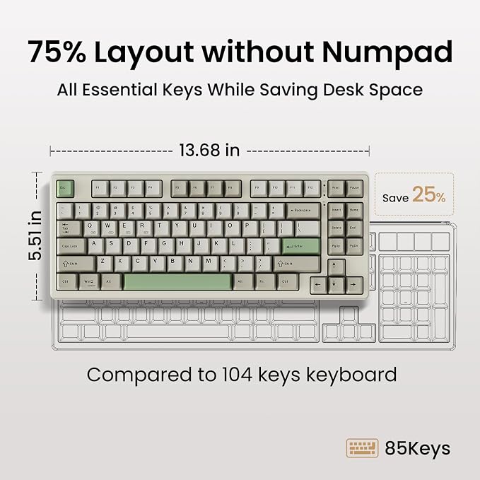 Kisnt KN85 Wireless Mechanical Keyboard, 75% Layout, Bluetooth/2.4GHz/USB-C, Custom RGB Backlit, Hot-Swappable Linear Switch, Creamy Sound for Gaming/Typing (Industrial Gray) - Image 3