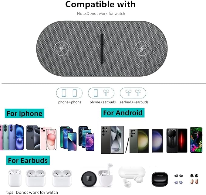 40W Wireless Charging Pad,Dual 20W Charging mat for Apple iPhone 16 15 14 13 12 11 Pro/Max/Mini/Plus/XS/XR,Airpods 4/3/Pro,2 in 1 Wireless Phone Charger for Samsung,Pixel,Xperia(with PD Adapter) - Image 4