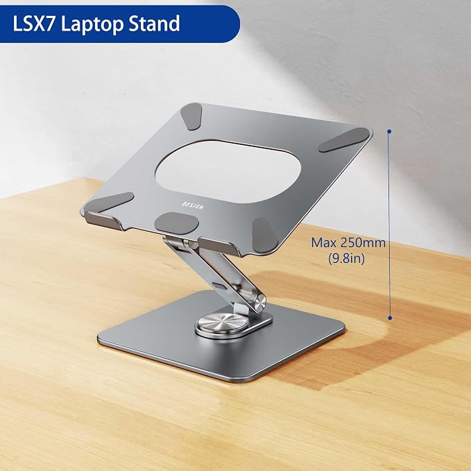 BESIGN LSX7 Laptop Stand with 360 Rotating Base, Ergonomic Adjustable Notebook Riser, Foldable Computer Holder Compatible with 10-15.6" Laptops (Gray) - Image 5