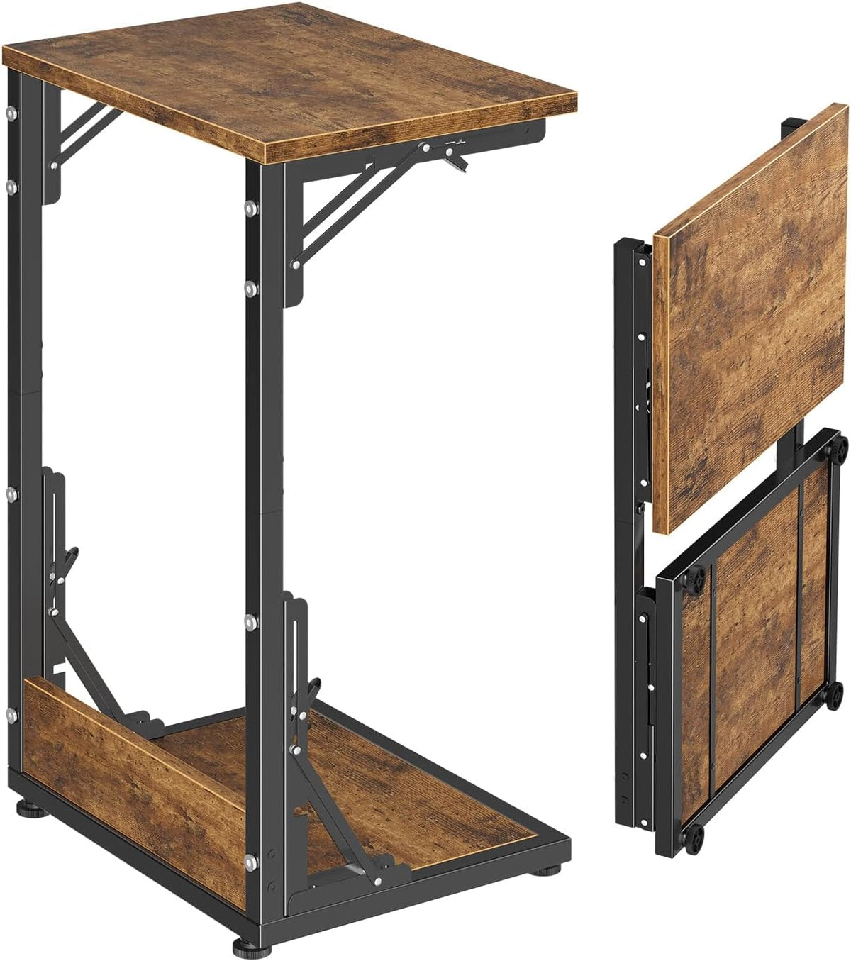 Simple Trending C Shaped End Table, Folding TV Tray Table, Side Table for Living Bedroom, Rustic Brown by Simple Trending