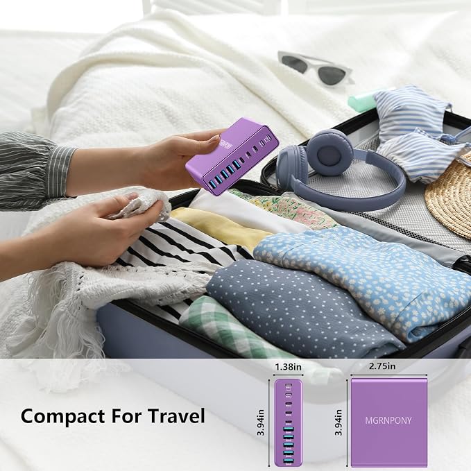 320W USB C Charger Block, MGRNPONY 10-Port GaN USB C Charging Station | PD 65W Laptop Fast Charger Adapter for MacBook Pro/Air, DELL, iPad, iPhone, Samsung Galaxy（Purple） - Image 6