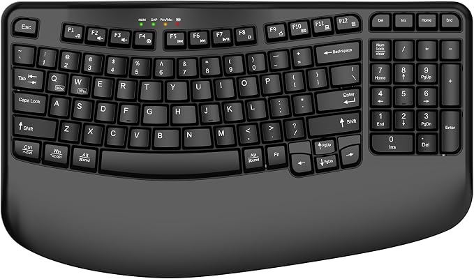 EDJO Wireless Ergonomic Keyboard with Wrist Rest, Wave Keys | Comfortable Natural Typing, Multimedia Hotkeys,2.4GHz,For Large Hands,Windows, Mac, Laptop, PC by EDJO