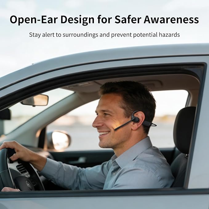 CXK Open Ear Headphones with Mic, Dual Noise Canceling Mic for Clear Calls | Bluetooth 5.4 Headphones, 23g Lightweight Headset with Mute Button, 12H Playtime Air Conduction Headphones for Call, Meeting - Image 5