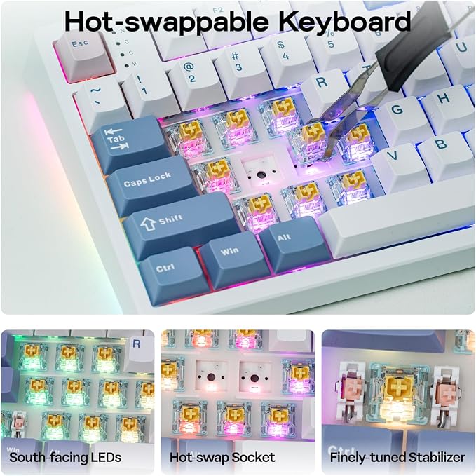 EPOMAKER TH108 PRO Full Size Mechanical Keyboard with Screen & Knob | Wireless Gaming Keyboard with 10000mAh, Creamy Gasket, Hot Swap, Custom Driver, RGB Backlight (White, Sea Salt Silent) - Image 7