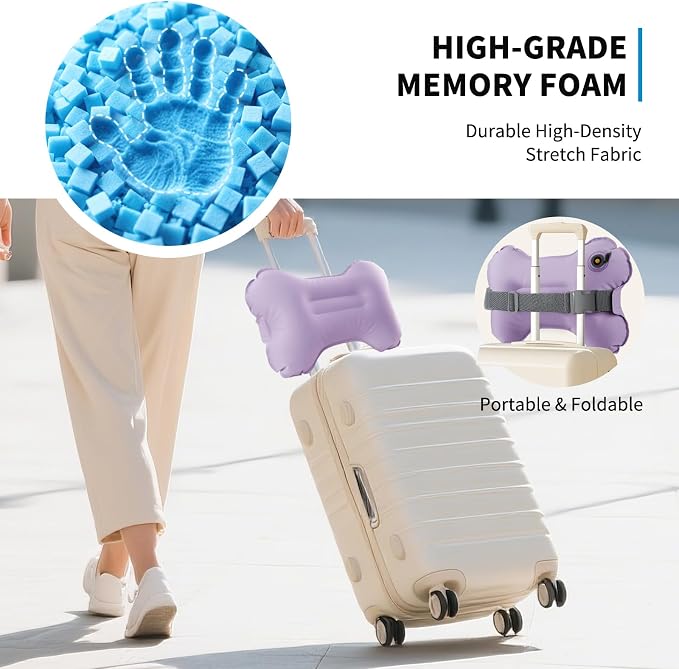 Mixtrend Travel Lumbar Pillow Inflatable Lumbar Support Pillow with Memory Foam, Back Support Pillow for Airplane Long Flight, Essential Travel Support Pillow for Women Men Kids（Lavender） - Image 5