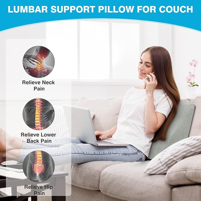 Lumbar Support Pillow for Recliner & Back Pillow for Couch, Dual Layer Memory Foam Back Support for Deep Recliner Chair for Senior Citizen to Sit Up Straight Light Grey - Image 4