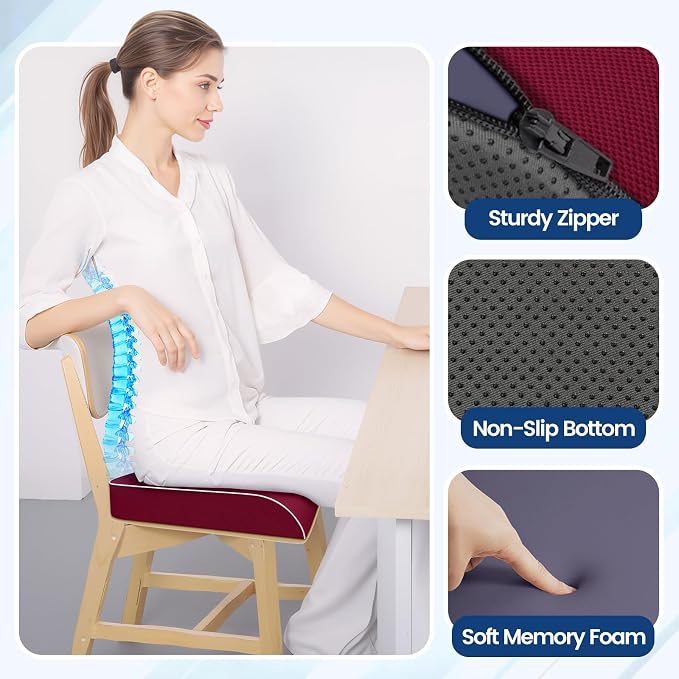 SweetSlubr Seat Cushion, Chair Pad, Memory Foam Tailbone Pain Relief | Office Chair Cushion for Tailbone Pain Relief, Non-Slip Cover, Soft Support for Office Chair, Car Seat, Airplane,X-Large/Red - Image 7