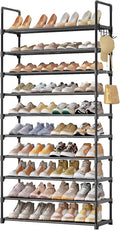 Kitsure 10 Tier Shoe Rack, Tall Shoe Organizer, 32.2" Wide, Black | Large-Capacity Shoe Storage with Hooks, Shoe Shelf for Closet, Entryway, Bedroom, Living Room, Zapateras Organizer by Kitsure