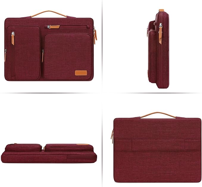 MOSISO 360 Protective Laptop Case 15 inch, 15 inch Laptop Sleeve | Compatible with MacBook Air M5 M4 M3 M2 2026-2023, Dell XPS Plus, Side Open Carrying Case with 4 Zipper Pockets, Wine Red - Image 4