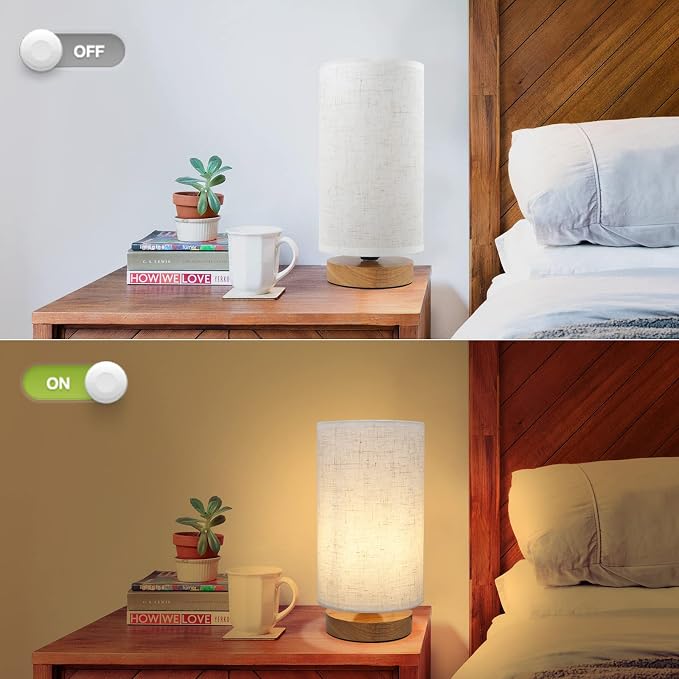 Minimalist Dimmable Nightstand Lamp with Round Fabric Linen Shade, 3 Color Temperatures, Desk & Bedside Lamp for Study, Living Room, Bedroom, Office, Dorm - Image 9