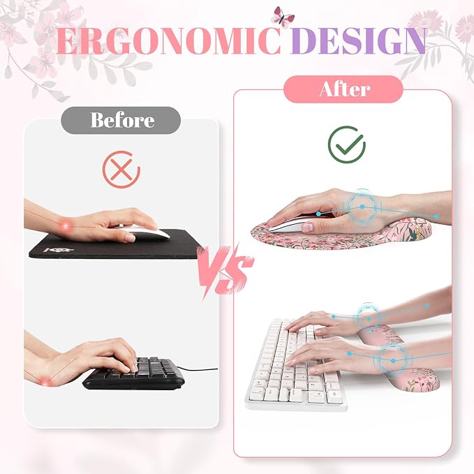 iCasso Pink Keyboard Mat 35.4"x15.7", Desk Protector for Classroom | Vintage Women Ergonomic Desk Pad with Keyboard Wrist Rest, Mousepad Set for Classroom Table Office Workspace Area - Image 3