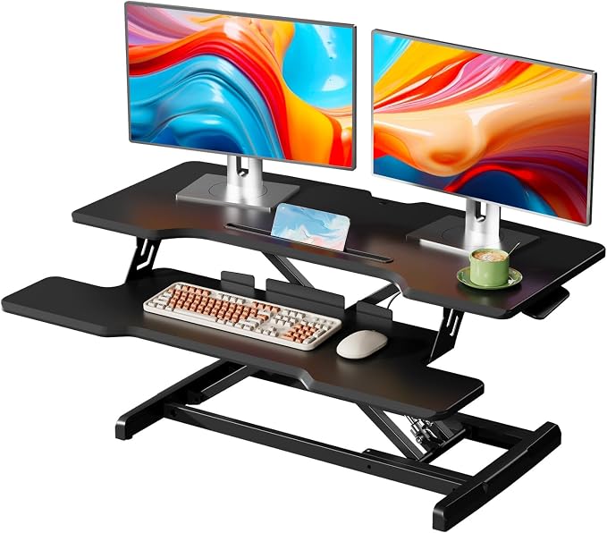 35" Standing Desk Converter, Quick Sit to Stand Desk Riser | Height Adjustable Stand up Desk with Keyboard Tray for Dual Monitor, Copmputer Workstation for Home Office, Black by JYLHJOYSEEKER