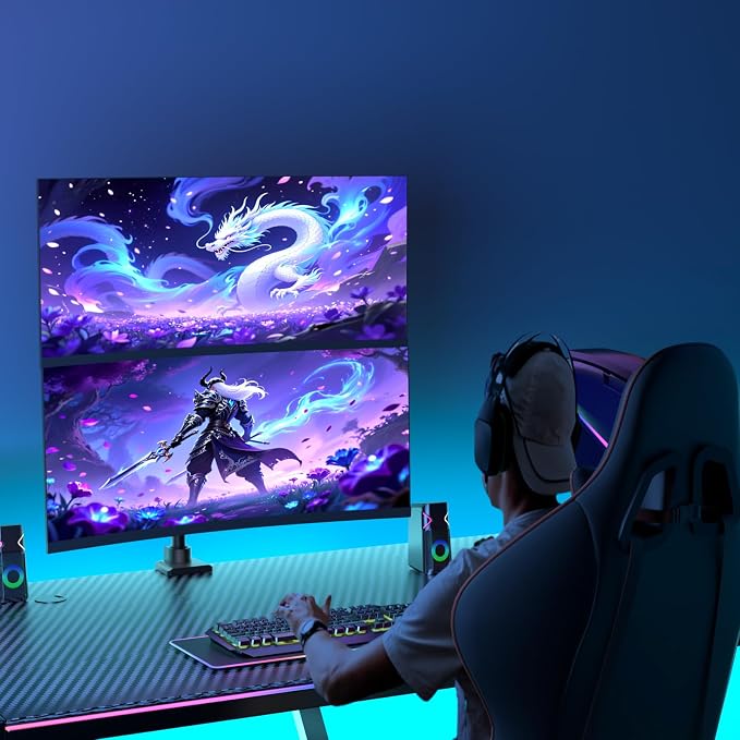 WALI Vertical Dual Monitor Arm for 13-49 inch Curved Screens, up to 44 lbs | Heavy Duty Stacked Ultrawide Monitor Arm, Full Motion with Tilt, Swivel, Rotation, C-Clamp & Grommet Base, VESA 75/100mm - Image 8