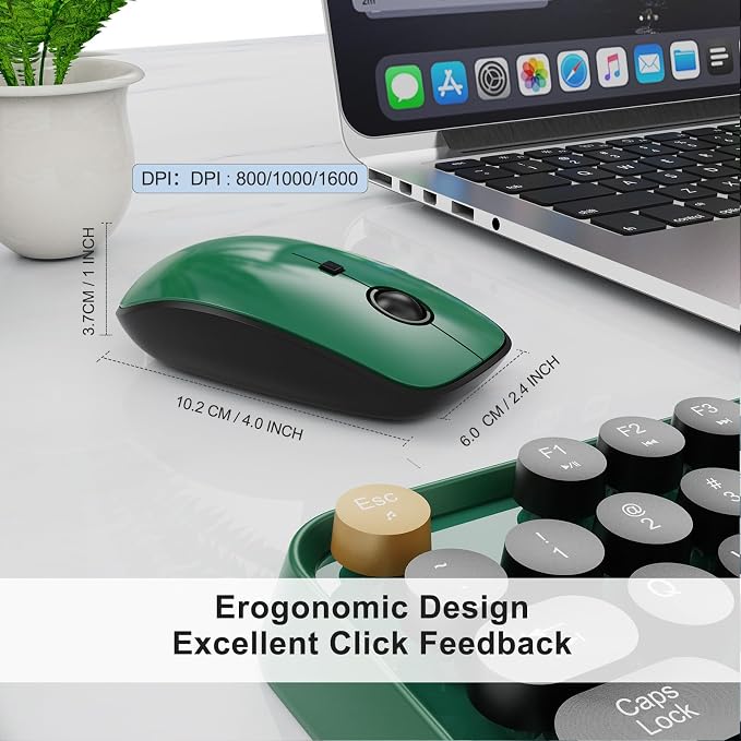 Wireless Keyboard and Mouse | Cute Colorful Keyboard and Mouse with 2.4GHz Cordless Retro Typewriter Keyboard | Auto-Sleep | USB Receiver for Windows PC/Laptop - Green Colorful - Image 4