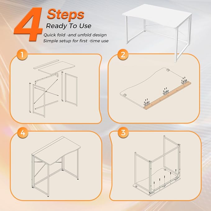 Huuger Folding Desk for Small Spaces, 31.5 Inch Foldable Computer Table | Easy Assembly, Small Writing Work Office Computer Desk, for Home Office, Study, Bedroom, Dorm, Space Saving, White - Image 9