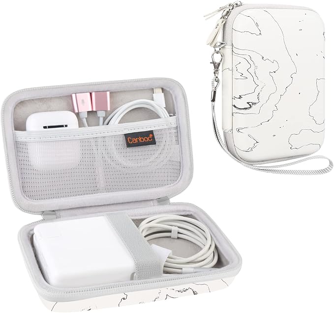 Canboc Carrying Case for MacBook Air Pro Charger MagSafe/MagSafe 2 Power Adapter, iPhone 16/16 Pro MagSafe Charger, USB C Hub, Type C Hub, USB Multiport Adapter, Hard EVA Bag, White by Canboc