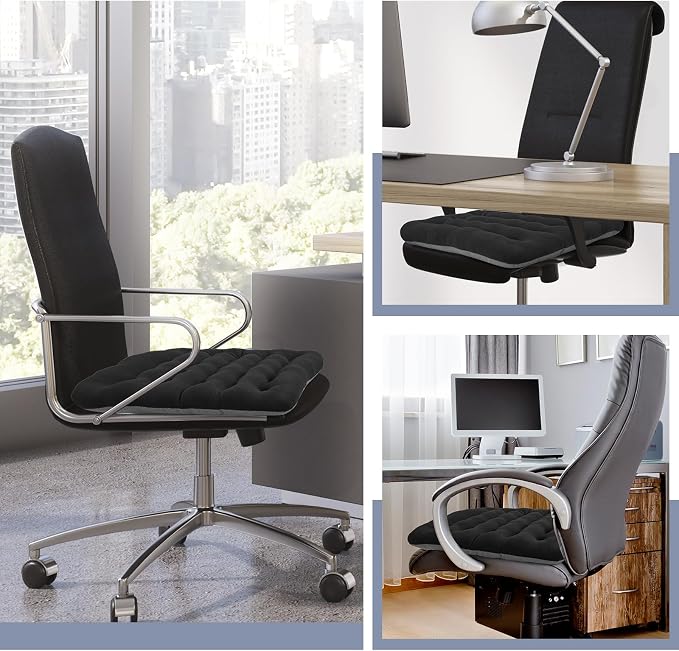 BUYUE Good Support Office Chair Cushion Padded, Soft Velvet Comfortable Non-Slip Seat Cushion for Computer Desk Kitchen Chair (1 Count, Black) - Image 6