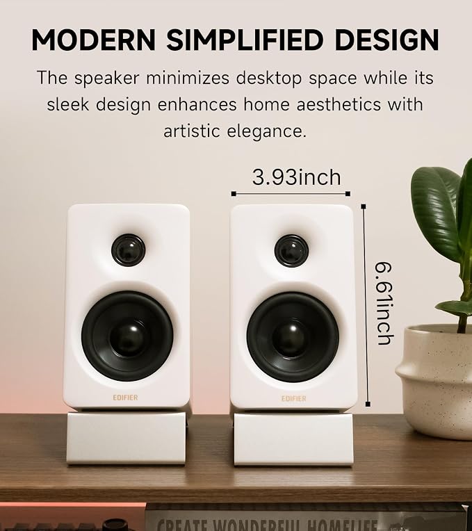 Edifier M60 Multimedia Speaker, 66W RMS Computer Speaker, White | Bluetooth 5.3, Hi-Res Audio with LDAC, 3" Mid Bass & 1" Tweeter, USB-C AUX Inputs, Compact Desktop Speaker - Image 9