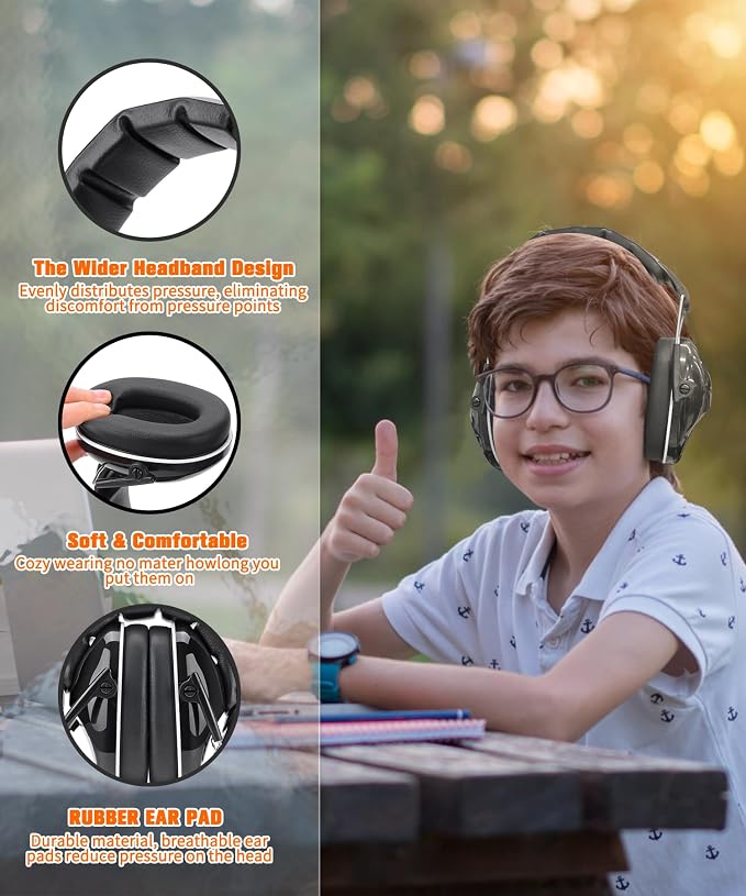 ZOHAN 032 Kids Noise Canceling Headphones - 25dB NRR Kids Ear Protection Earmuffs for School, Monster Jam, Fireworks, Travel, Air Show, Concert, Autism - Black - Image 3