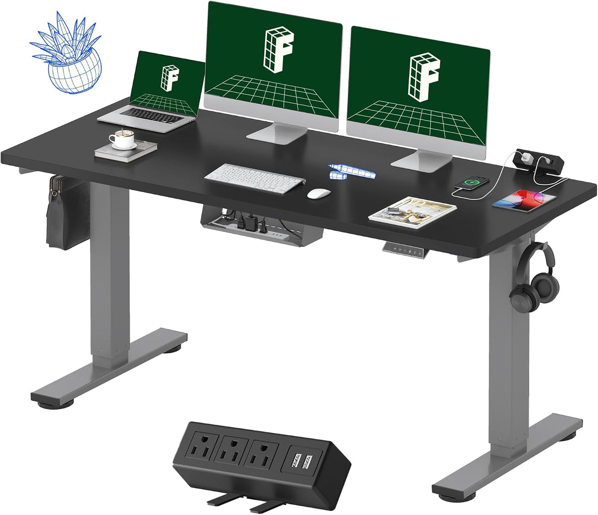 FLEXISPOT EN2 60"x24" Standing Desk with Power Strip Bundle, Black by FLEXISPOT