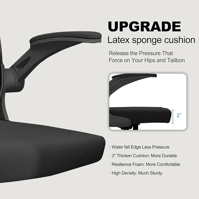 Monhey Office Chair Ergonomic Desk Chair with Lumbar Support&Headrest&Flip-up Arms Height Adjustable Rocking Swivel High Computer Chair Multi-Angle from 90° to 125° with 350LBS Capacity (03All Black) - Image 4