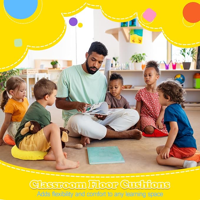 Fumete 12 Pcs 16 Inch Round Floor Cushions for Kids and Toddlers, Flexible Seating Classroom Furniture Floor Pillow for Home, Daycare, Preschool, Yoga and Meditation (Fresh) - Image 5