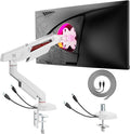 ARES WING 17-40 Inch Heavy Duty Single Monitor Arm with USB, White | Fully Adjustable Monitor Mount for Flat Curved Ultrawide Screens Up to 26.5lbs, C-Clamp & Grommet Base, 75/100 Vesa Mount by ARESWING