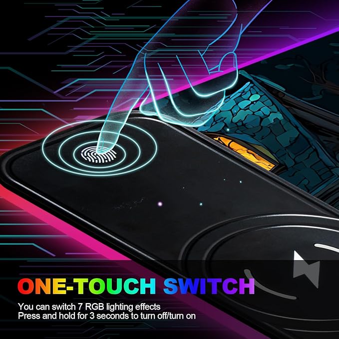Wireless Charging RGB Gaming Mouse Pad, 31.5 x 11.8 Inch Extended Mouse Mat with Fantasy Castle & Rose Design, LED Desk Pad with 7 Lighting Modes, Non-Slip Base for Gaming & Office - Image 7