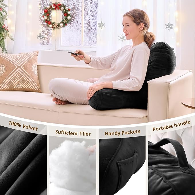 Sasttie Reading Pillow for Bed, Back Pillow for Sitting Up, Black | 21" Backrest Support Cushion for Couch, Sofa, and Floor, Dorm Essentials, OEKO-TEX, Adjustable Down Alternative Fill - Image 5