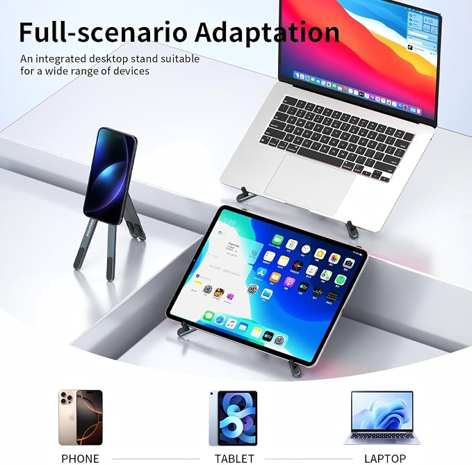 Portable Laptop Stand for Desk, MagSafe Compatible Adjustable Foldable Computer Riser for MacBook, iPhone, iPad, Tablet - Lightweight Aluminum, N52 Magnetic Grip, Perfect for Office, Home, Traveling - Image 2
