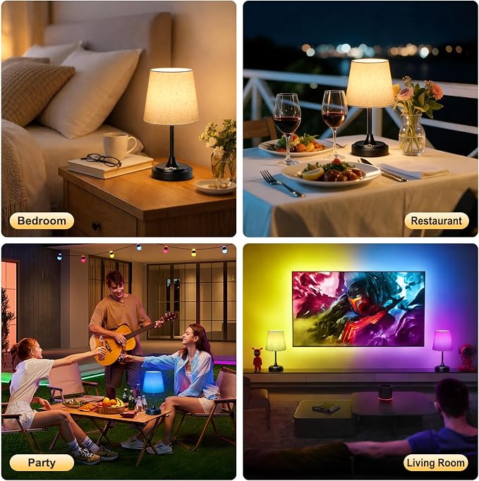 Wowag Small Cordless Table Lamp Rechargeable,5000mAh Battery Operated Desk Lamp,3 Colors & 7 RGB Stepless Dimmable,Touch Ambient Light for Bedside,Bedroom,Dining Room,Living Room,Black,FlaxenShade - Image 9