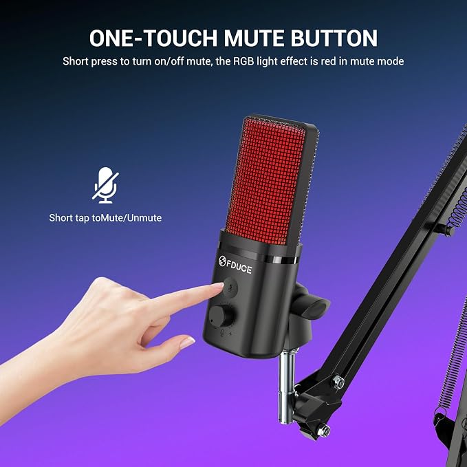 Gaming USB Microphone, RGB Condenser mic with Mute, Gain, Monitoring, Boom Arm for Streaming, Podcast, Twitch, YouTube, PC, Computer, PS5, (M160+) - Image 5