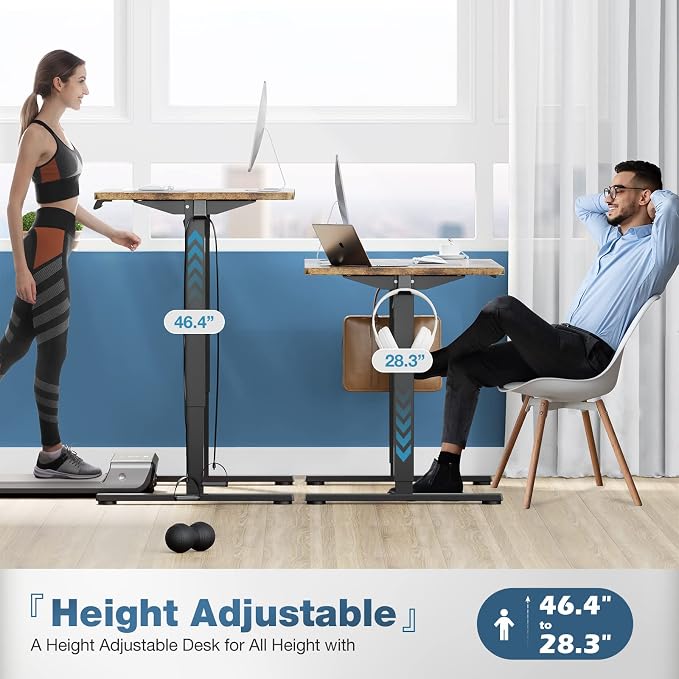 DUMOS 47 Inch Electric Standing Desk, Memory Adjustable Home Office Desk | Sit Stand Up Desk for Work Home Office,Adjustable Desk, Rising Computer Table with Splice Board,Cable Management,Hook,Rust - Image 3