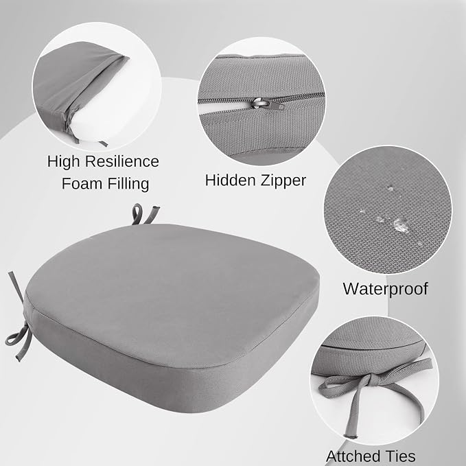 idee-home Outdoor Chair Cushions Set of 4, 17" x 17" D-Shaped | Thick Outdoor Seat Cushions Waterproof Patio Furniture with Ties Dining Pads - Image 2