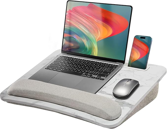 HUANUO Laptop Lap Desk with Cushion, Fit up to 15.6" Laptop，Marble | Portable Lap Desk with Pillow Cushion, Anti-Slip Strip & Storage Function for Home Office Students as Computer Laptop Stand by HUANUO