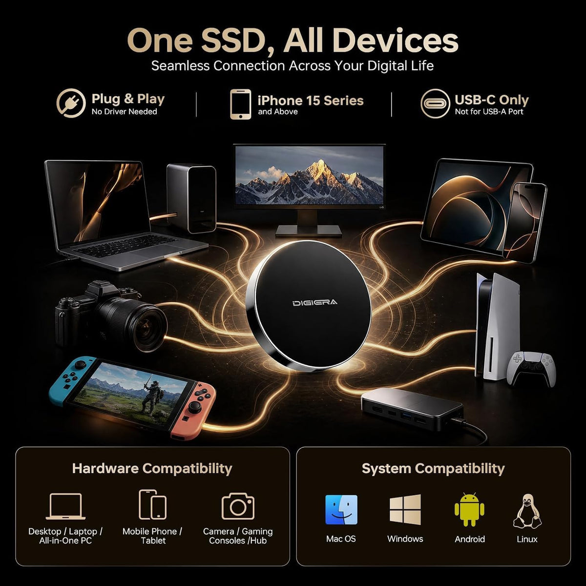 DIGIERA 512GB Magnetic External Hard Drive, Portable SSD with USB-C 3.2 Gen 2x2 Max Speed 550MB/s, Compact Durable External Solid State Drive Compatible with iPhone 15/16/17/18 & USB-C Devices, Black - Image 7