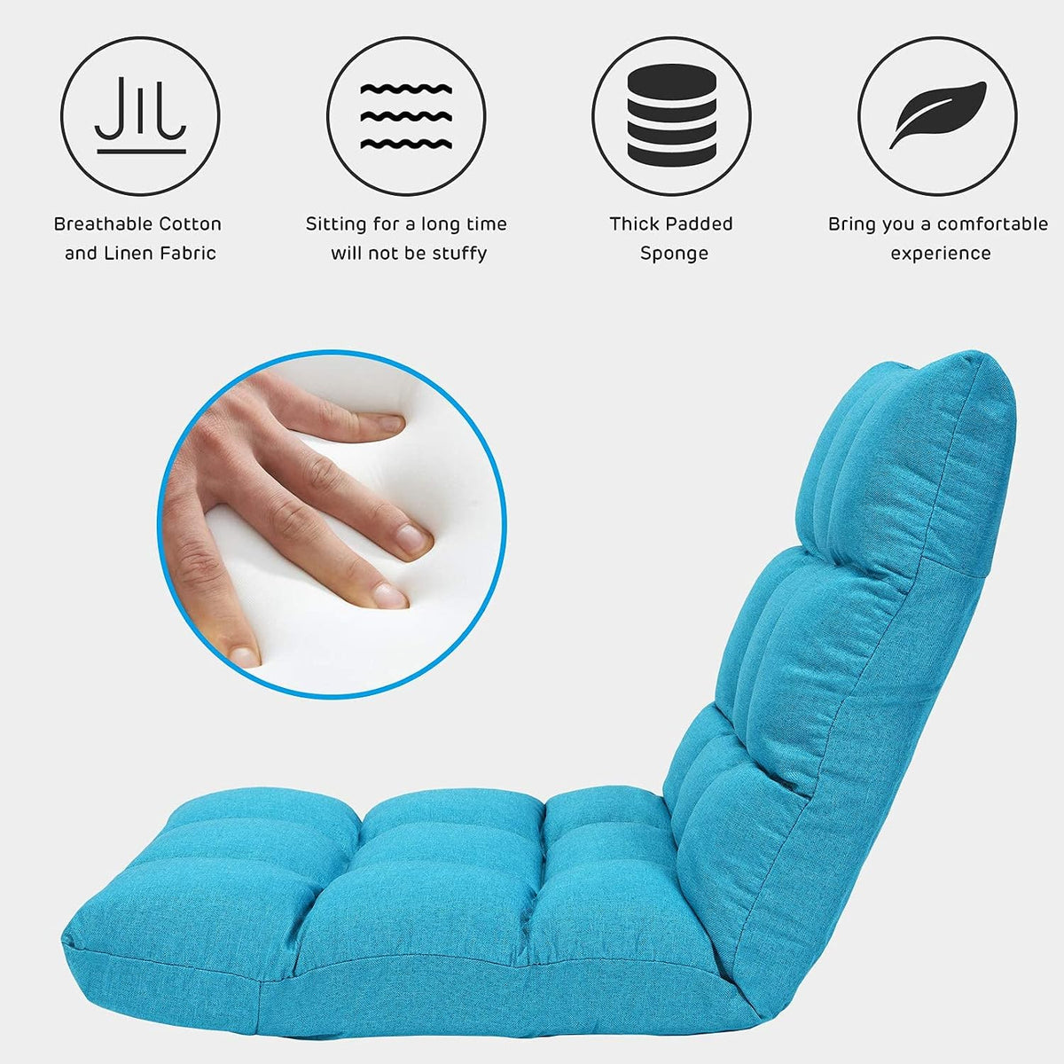 Giantex Adjustable Floor Gaming Sofa Chair 14-Position Cushioned Folding Lazy Recliner High Resilience Sponge, Breathable Cotton & Linen Fabric Sleeper Bed Couch Recliner - Image 5