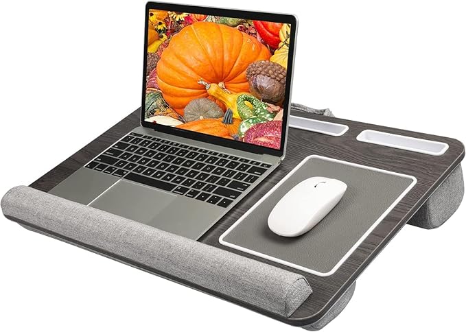 HUANUO Lap Desk - Fits up to 17 inches Laptop Desk, Built in Mouse Pad & Wrist Pad for Notebook, Laptop, Tablet, Lap Stand with Tablet, Pen & Phone Holder, Black Woodgrain by HUANUO