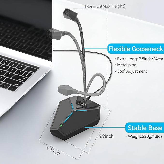 CMTECK USB Computer Microphone, Plug-and-Play, Studio-Quality for PC,Laptop | One-touch mute with LED indicator, noise-cancelling, 360° adjustable extra-long gooseneck desktop Mic. Works with Windows/Mac - Image 2