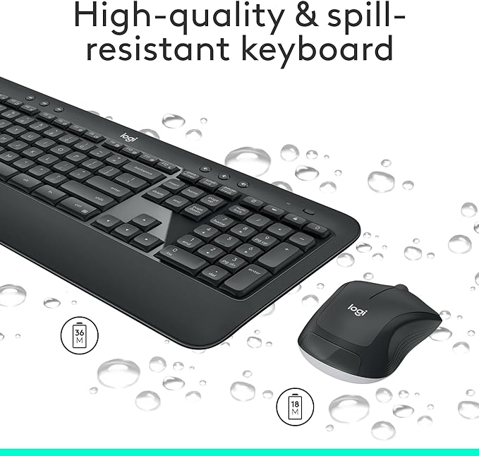 Logitech MK540 Full Size Advanced Wireless Keyboard and Mouse Combo | Full size quiet keyboard with number pad & integrated palm rest, full size ambidextrous mouse, includes USB-A Nano Receiver - Image 4
