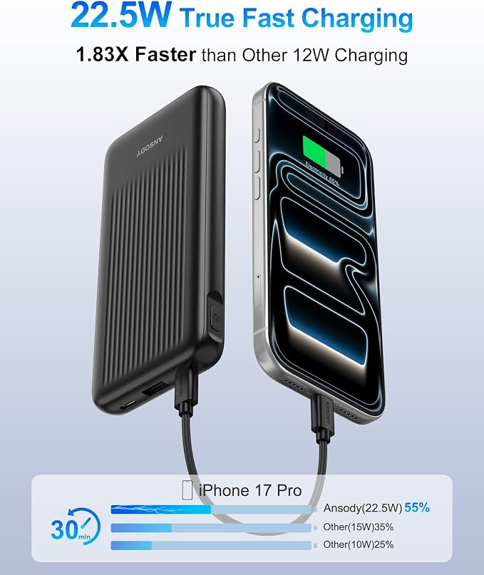 2-Pack Power Bank, 10000mAh 22.5W Fast Charging Portable Charger | Travel Essential, 2 Outputs & 2 Inputs, Slim USB C Digital Display Battery Pack for iPhone Galaxy iPad Tablets, Black & Black - Image 2