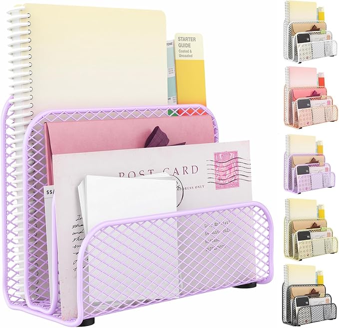 gianotter Mail Organizer Countertop | Mail Sorter with 3-Slot Mail Holder Letter Holder for Desk Bill Organizer for Office Receipts and Letter Paper Storage,Purple by gianotter