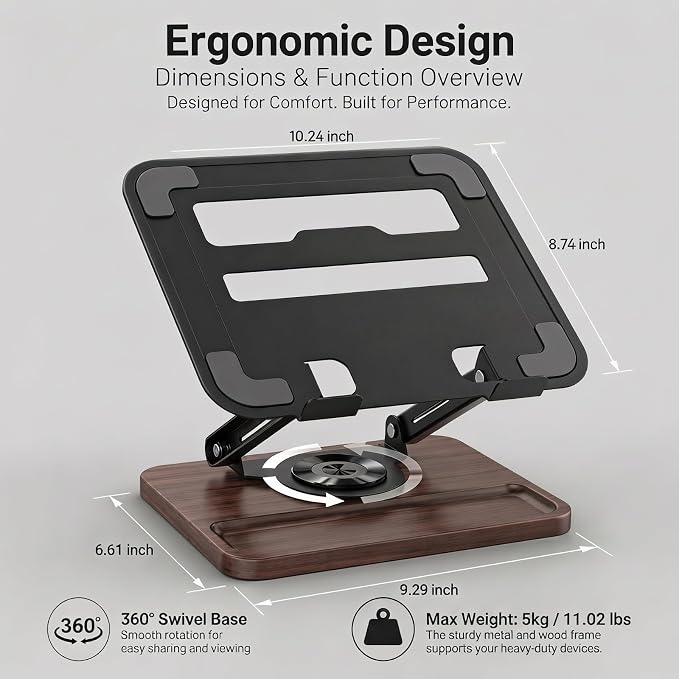 Laptop Stand for Desk,Adjustable Computer Stand with 360° Rotating Base,Foldable & Portable Laptop Stand,Ergonomic Laptop Riser for Collaborative Work,Fits up to 15.6" Notebooks/Laptops - Image 4