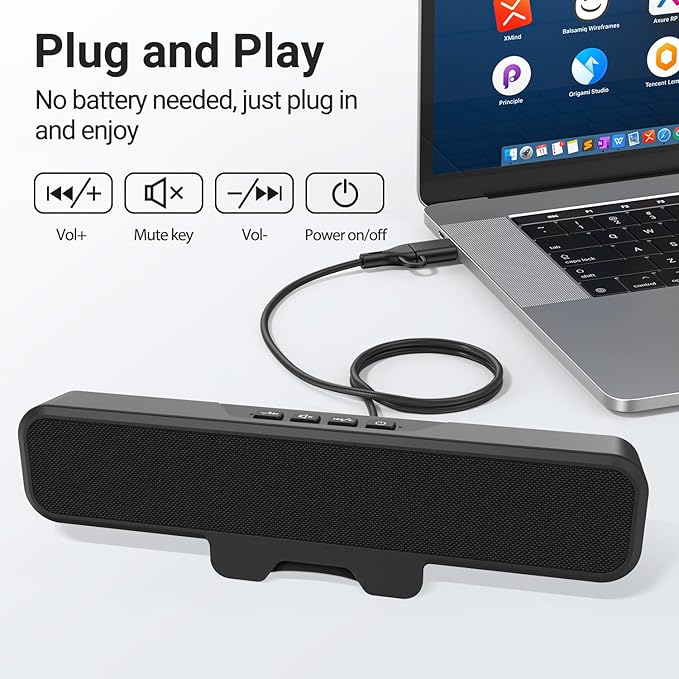 INGA Computer Speakers, USB Plug and Play Desktop Speakers, Wired Computer Soundbar for Gaming/Meetings, Easily Clamps to Monitor, Compatible with PC, MAC, Laptop 10 W - Image 4