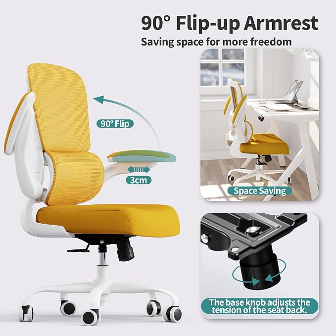 TRALT Office Chair - Ergonomic Desk Chair with Adjustable Lumbar Support, Mesh Computer Chair, Executive Chair for Home Office Comfortable Lumbar Support (1, White Yellow) - Image 5