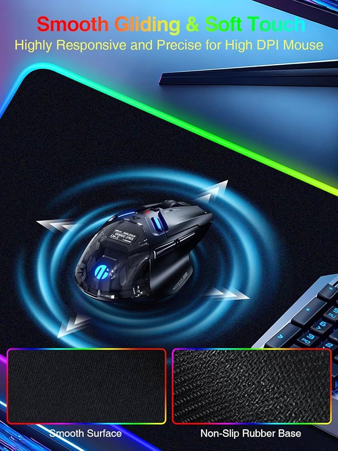 Wireless Charging Mouse Pad Gaming, 31.5"x11.8" Large Desk Mat, Waterproof | RGB Mousepad, Smooth Glide, Stitched Edge, Non-Slip Rubber Base, Desk Pad Computer Keyboard Mat, No Adapter - Image 6