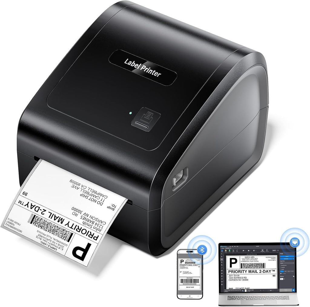Bluetooth Thermal Label Printer 4x6 with Built-in Paper Bin by Omezizy